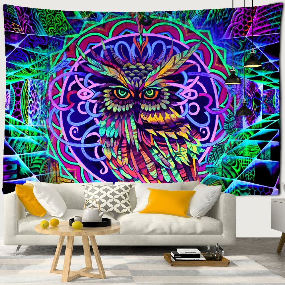 Colorful 100% Polyester Owl Tapestry/Multicolor