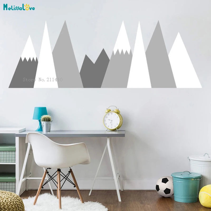 Baby-Kids Modern Customized Nature Multicolored Mountains Single-Piece Die-Cut Vinyl Wall Decals/Colors-Black/White/Gray/Multicolor