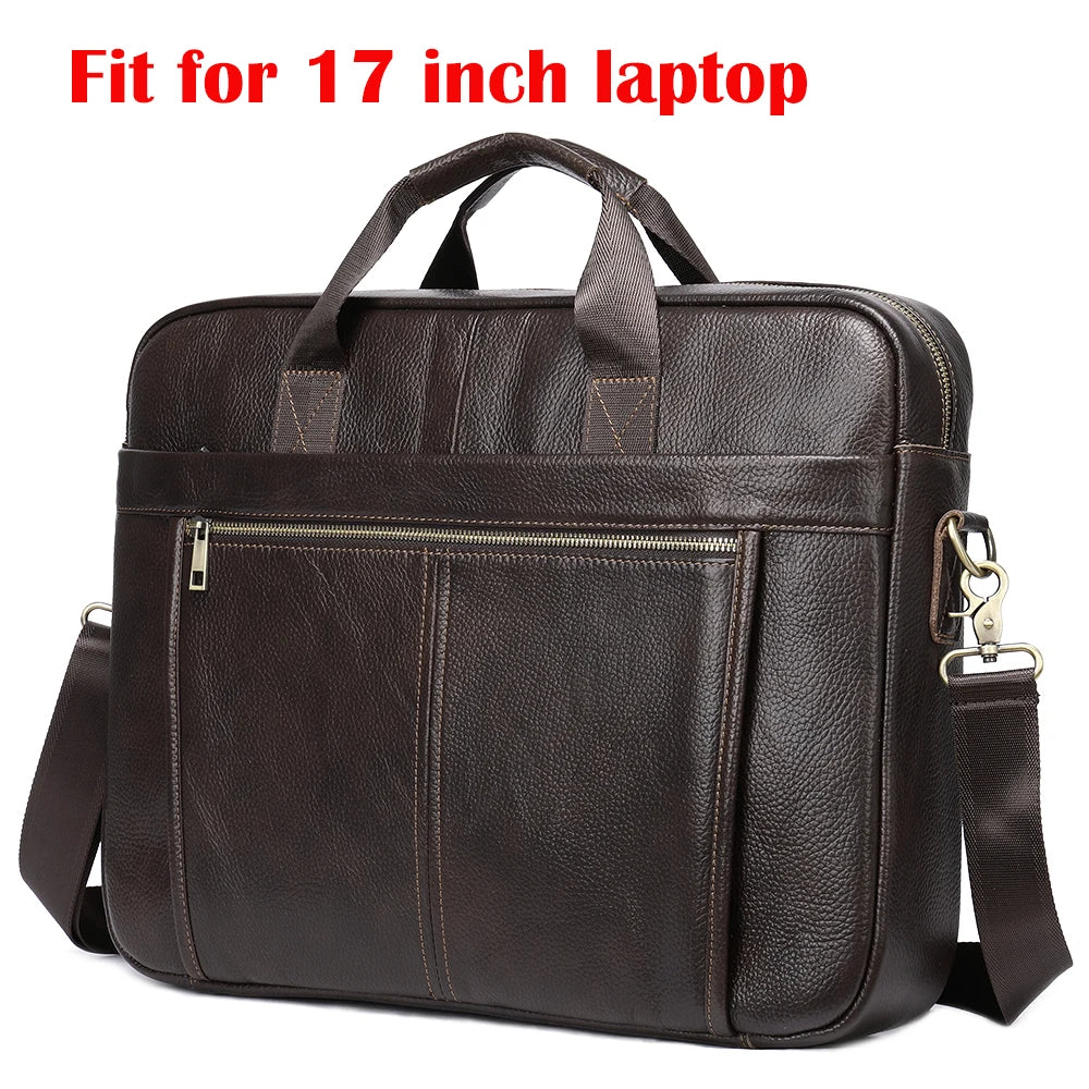 WESTAL Men Soft Cow Leather Zipper Briefcase Shoulder Bags/ A4 File Holder/ Laptop Compartment/ Handles/Straps/Key Holder/Fits 17 Inch Laptop/Colors-Black/Black