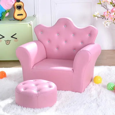 K-STAR Waterproof Children's Korean Style Crown Solid Wood Frame Chairs/ Footstool/Colors-Pink/Yellow/Green/Blue/Red/Brown