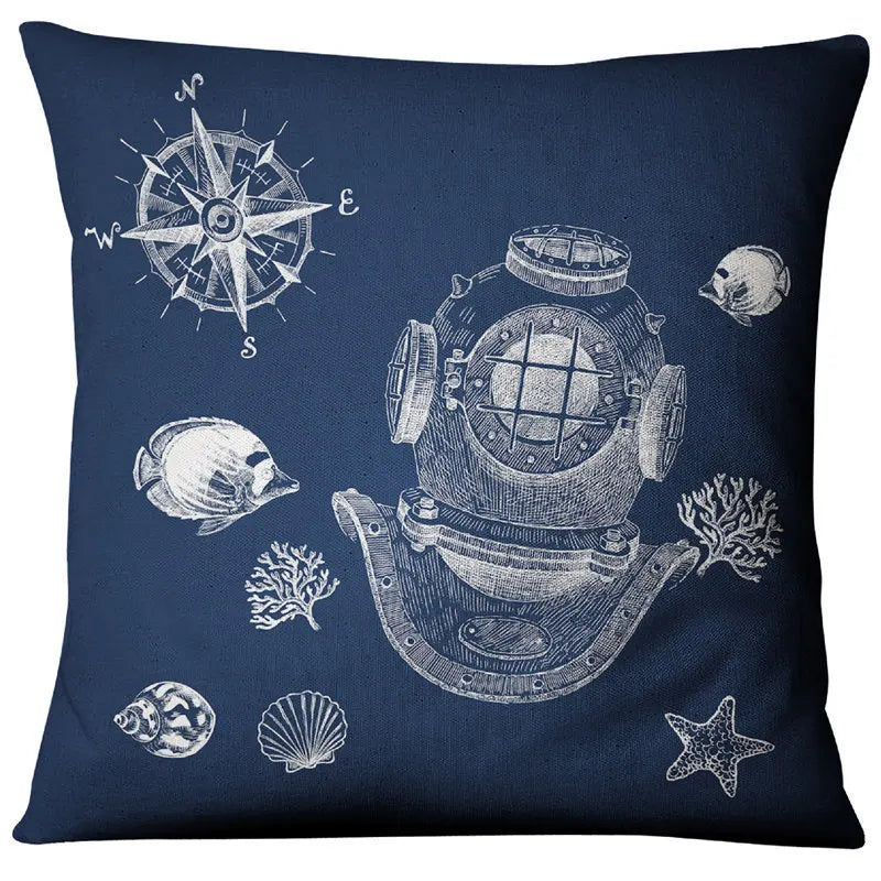 Blue Shell Starfish Linen / Cotton Throw Pillow Cover /Colors-Blue/Red/Animal