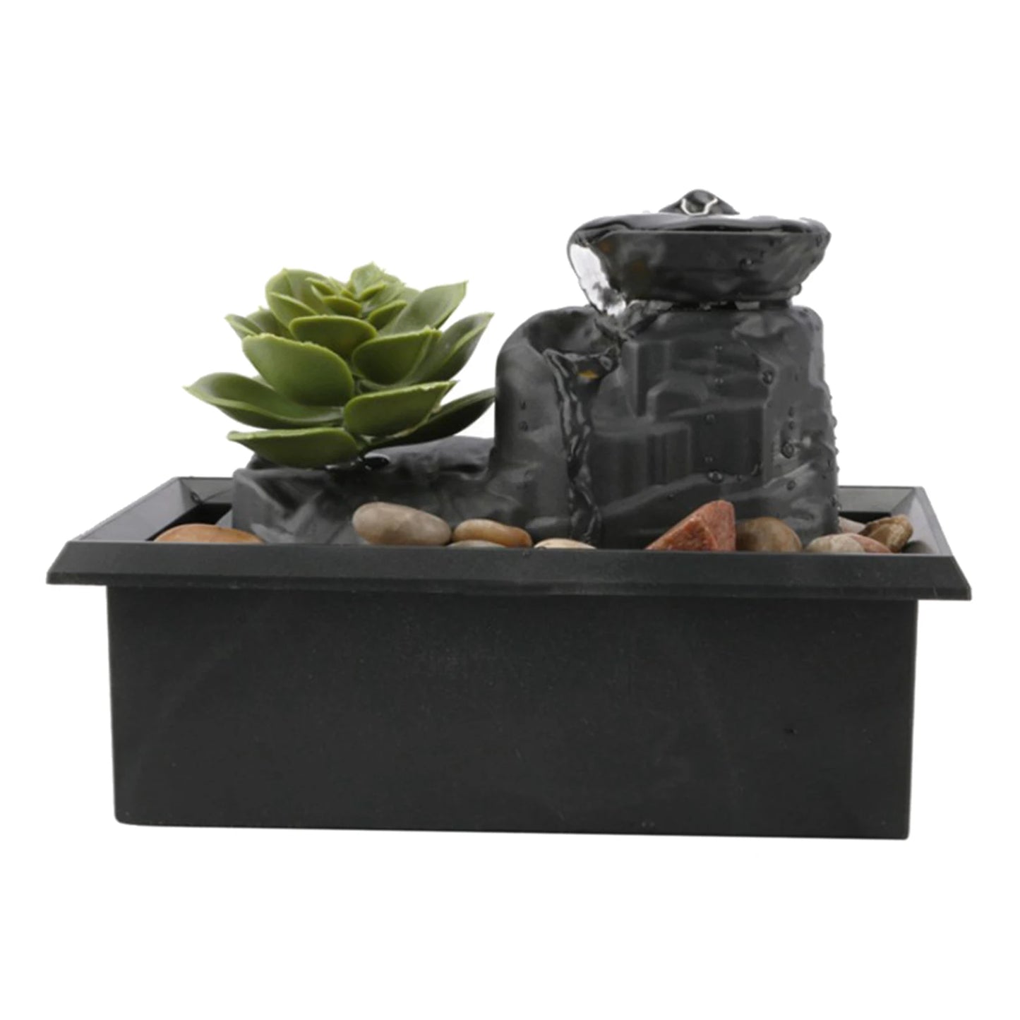 Chinese Feng Shui Meditation Indoor Plastic Tabletop Cobblestone Landscape Waterfall Fountain/Colors-Blue/Black/Pink/Green /USB Cable/ 2 AA Batteries Not Included/Light Inside