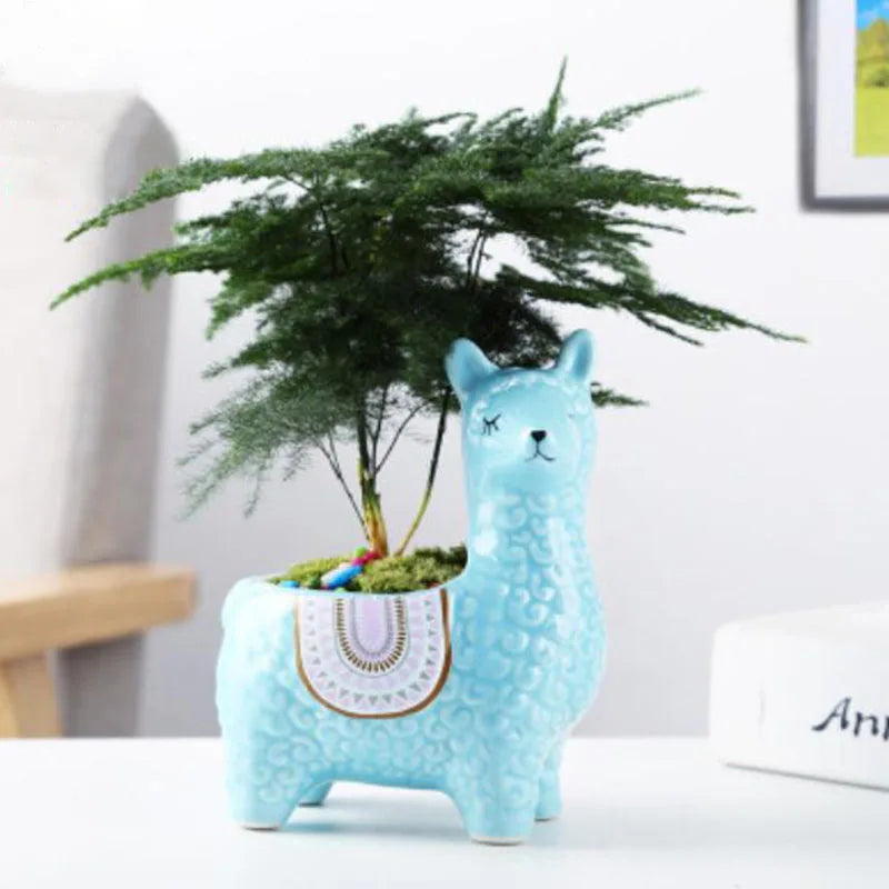 Ceramic Alpaca Animal Succulent Plant Pot Flowerpot Desktop Ornaments Plant Container Vase Home Garden Decor