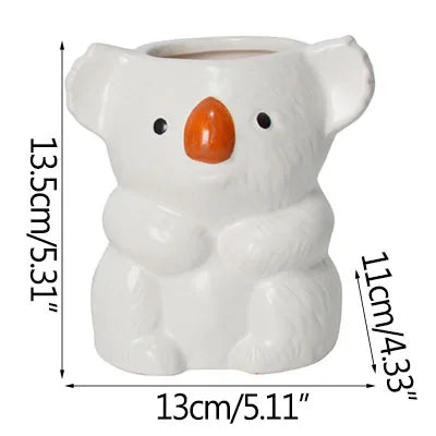 Home Garden Small Clay Pottery Ceramic Cute White Koala Orange Nose Desktop Succulent Flower Pots/Colors-Brown/Black/White/Orange/Animals