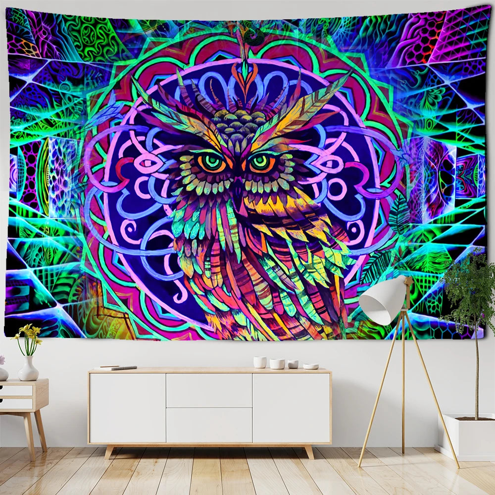 Colorful 100% Polyester Owl Tapestry/Multicolor