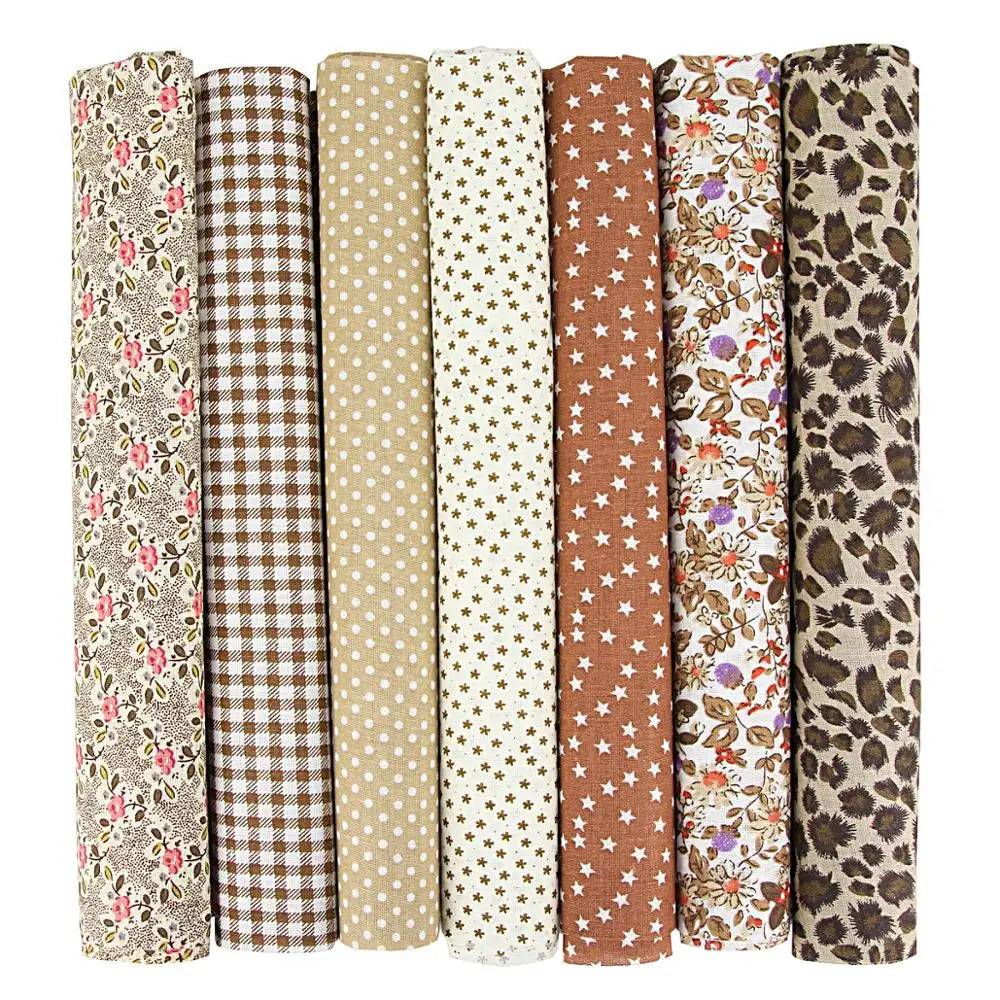 1-Set 7 Different Colors Handmade Anti-Static Printed Thin Patchwork Quilting Squares 100% Cotton Brocade Fabric Cloths/Colors-Floral/Geometric/Black/Checkered/Washable/Ironing Instructions