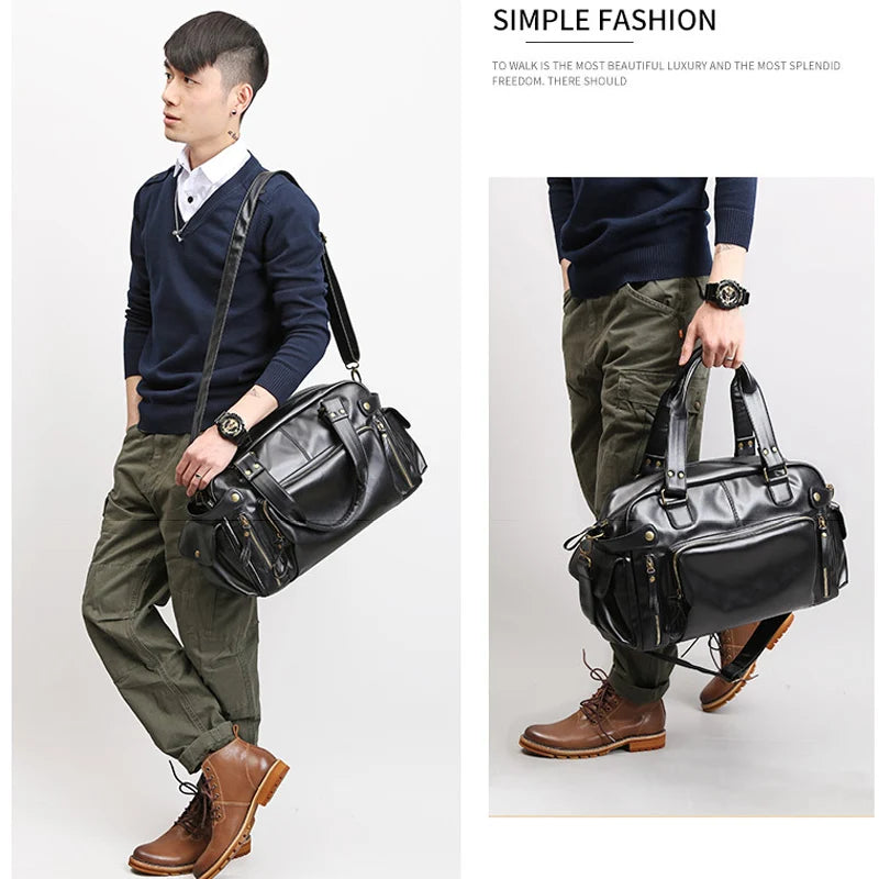 Wellvo Men's Soft Leather Zipper Briefcase Polyester Bags/Single-Laptop Compartment/Shoulder Straps-Handles/Fits 15 Inch Laptop