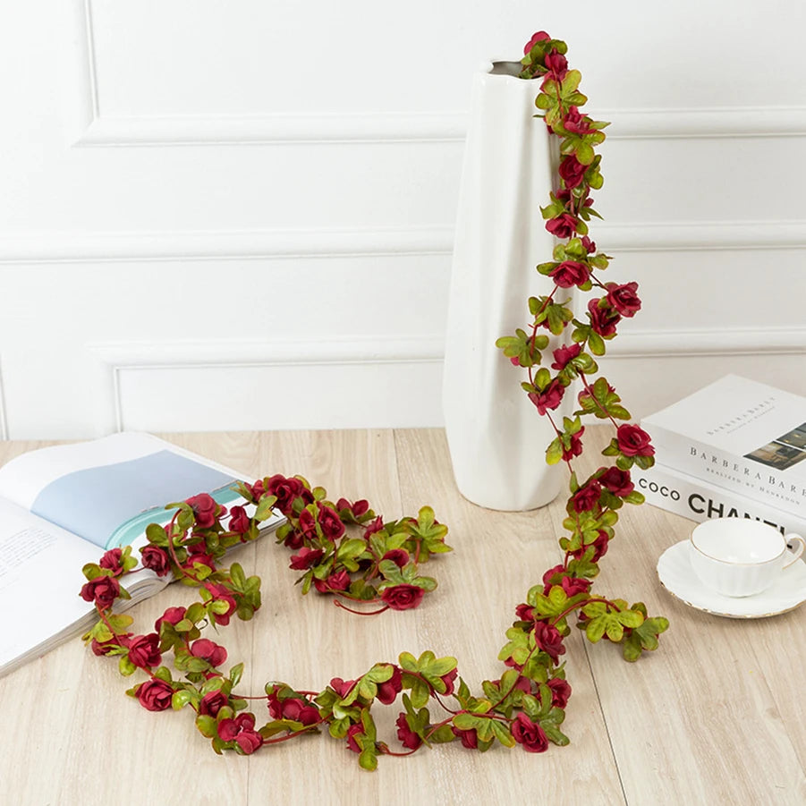 Plastic Artificial Climbing Flowering Silk Rose Vines/Colors-Light Blue/Red Rose/Deep Blue/Black/Light Purple/Champagne/Deep Pink/Orange/Plum/Beige/Light Blue/Burgundy