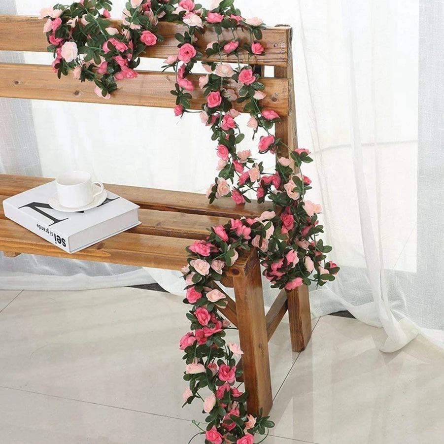 Plastic Artificial Climbing Flowering Silk Rose Vines/Colors-Light Blue/Red Rose/Deep Blue/Black/Light Purple/Champagne/Deep Pink/Orange/Plum/Beige/Light Blue/Burgundy