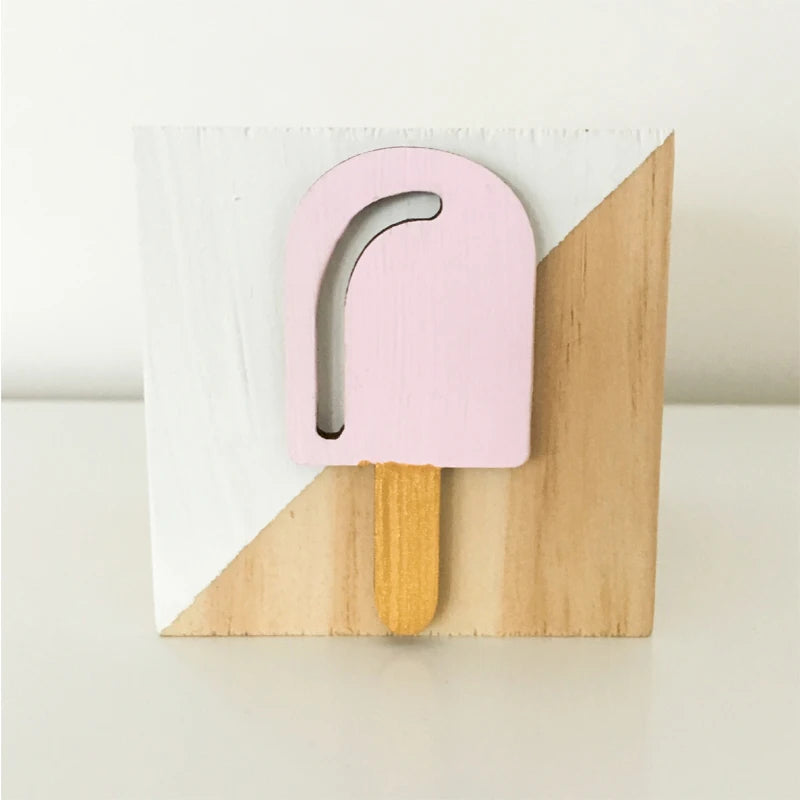 Unisex Room Decoration Customized Square Nature Wood Blocks With A Hearts-Swan-Crown-Popsicles-Ice Cream Cones-Gold Eyelashes Blocks/Colors-White/Pink/Purple/Gray/Gold