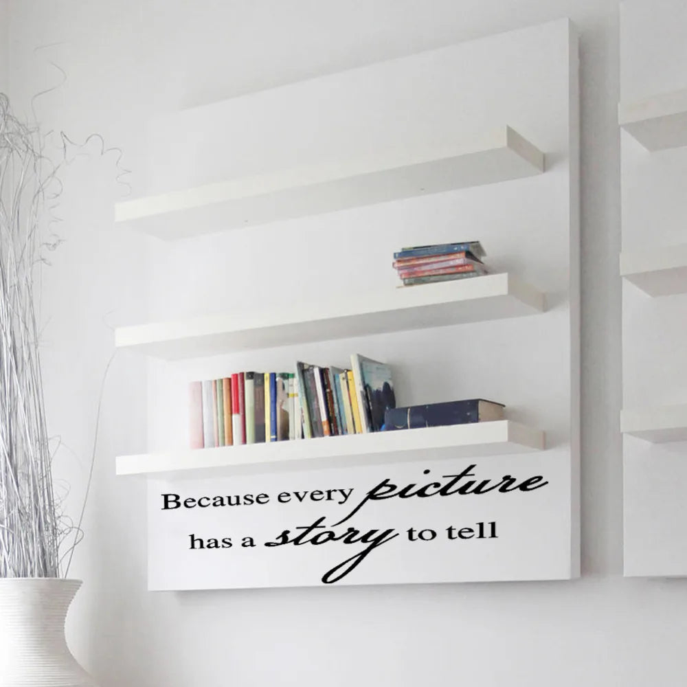 NULL Home Decor Accents Waterproof Sunscreen Non-Toxic Saying Because Every Picture Has A Story To Tell Quotes Removable Vinyl Romantic Wall Art Decals-Stickers / Size: 30 x 24cm/ Colors- White/Black/Multicolor