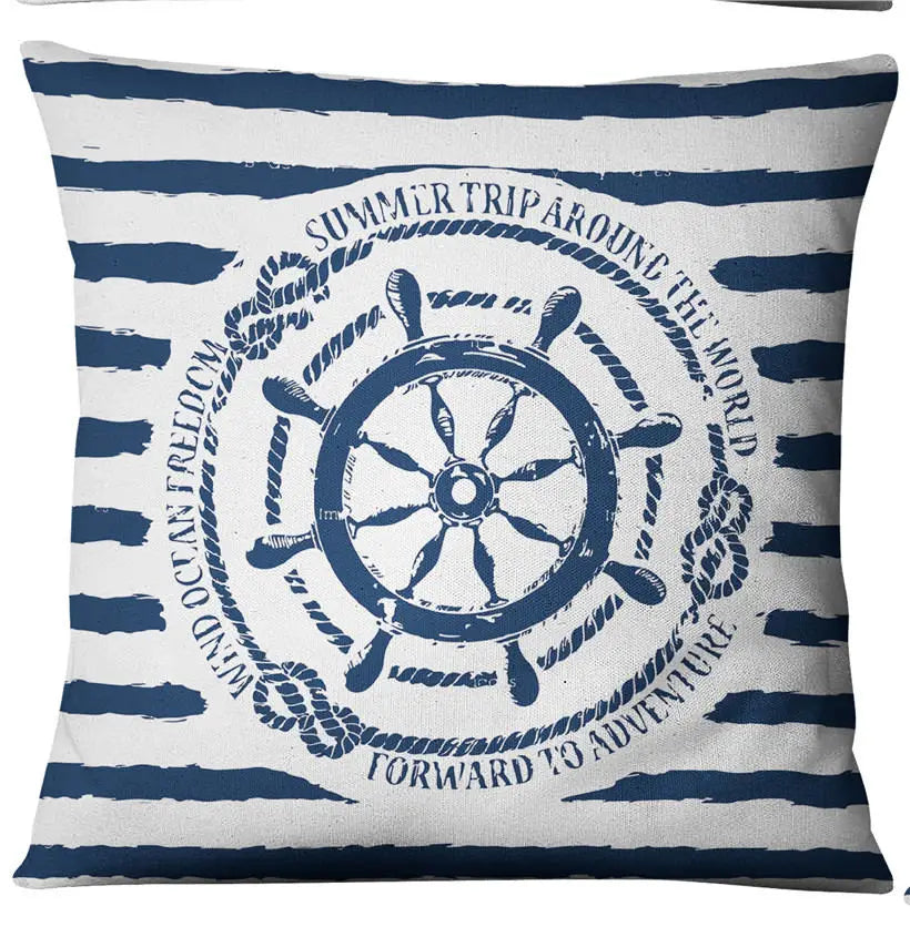 Blue Shell Starfish Linen / Cotton Throw Pillow Cover /Colors-Blue/Red/Animal