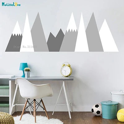 Baby-Kids Modern Customized Nature Multicolored Mountains Single-Piece Die-Cut Vinyl Wall Decals/Colors-Black/White/Gray/Multicolor
