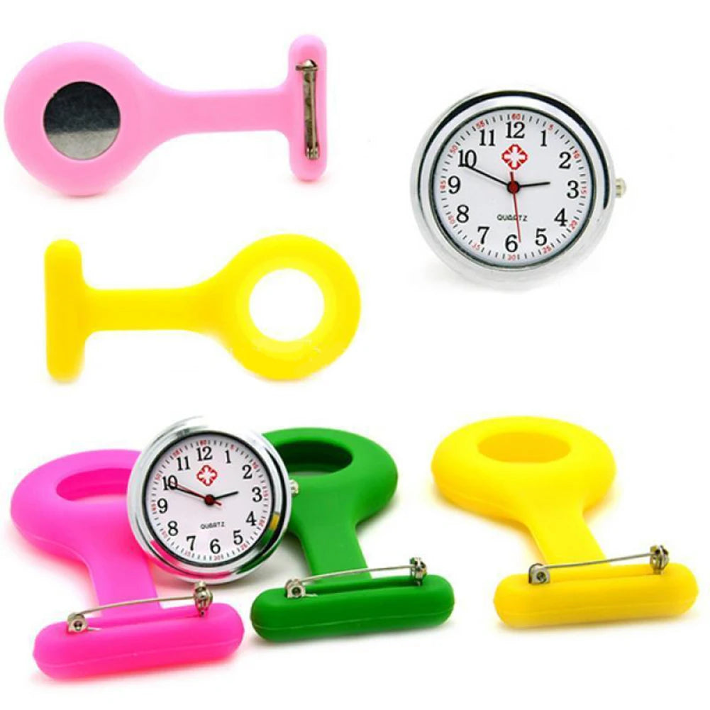 Women Round Multicolor Glass Face Quartz Analog Display Silicone Covered Nurses Pinned Fob Pocket Watch/Colors-Green/Dark Green/Royal Blue/Water Blue/Sky Blue/Light Pink/Pink/Purple/Yellow/Orange/Rosy Red/Red/Black/White