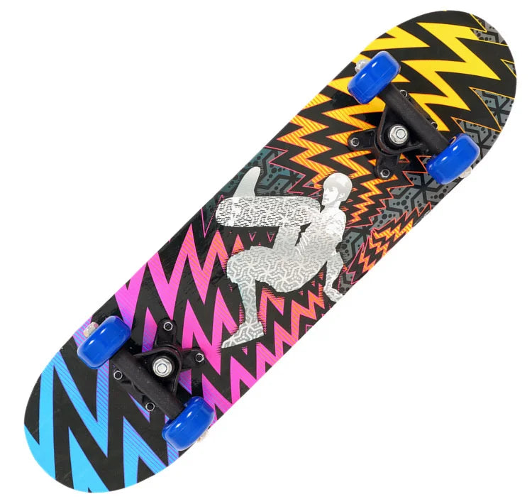 PENGGUE Kids Outdoor Customized Beginners Multicolor Maple Wood-PVC Deck Double Rocker Aluminum Alloy Metal Cartoon Characters Classic Skateboards/Size: 60 cm x 15 cm/Colors-Multicolor/Blue/Black/Yellow/Purple/Floral/Red/Ages: 2-6 Years Old