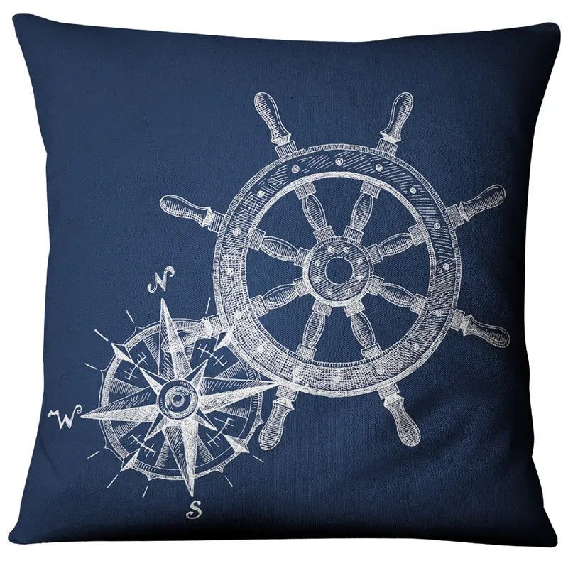 Blue Shell Starfish Linen / Cotton Throw Pillow Cover /Colors-Blue/Red/Animal