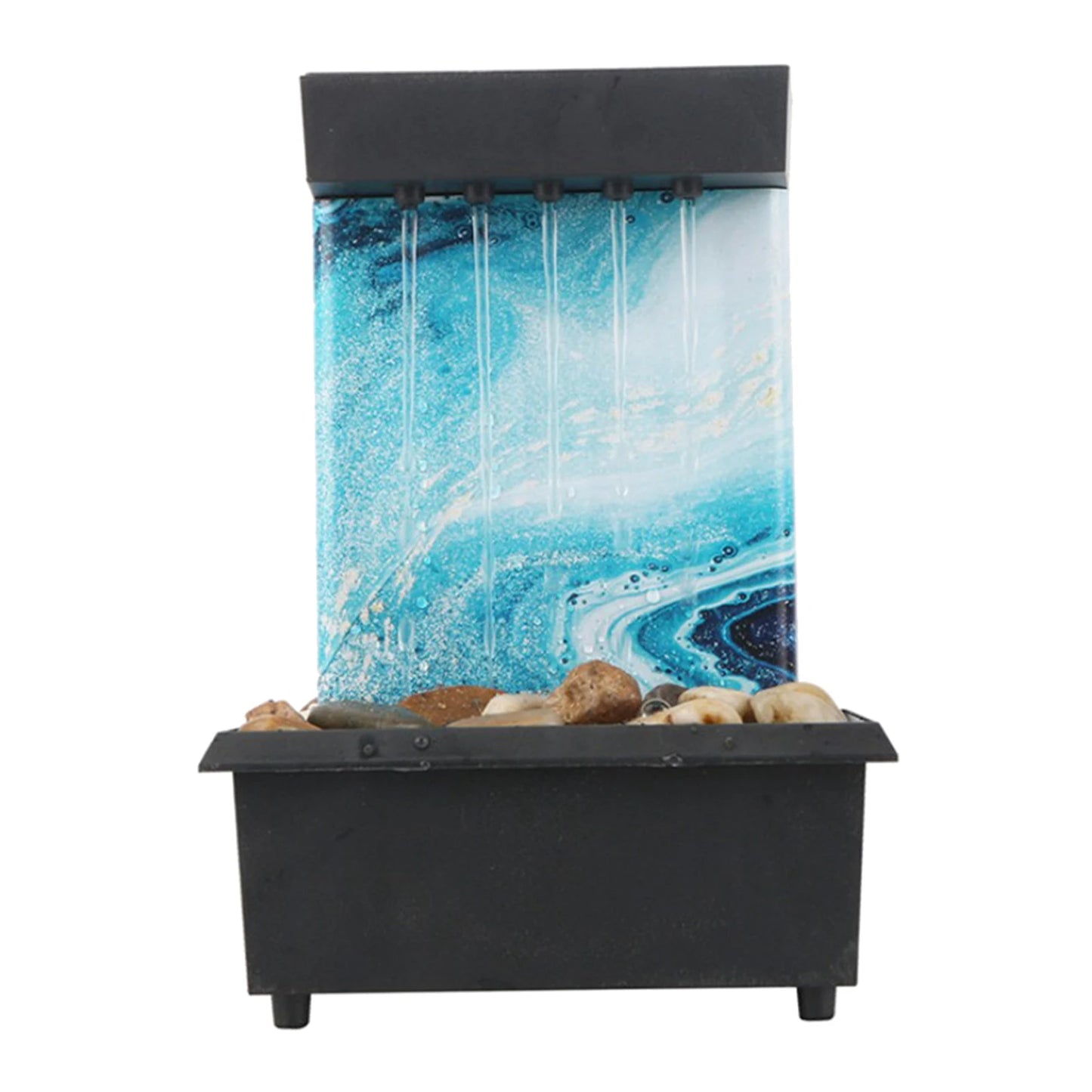 Chinese Feng Shui Meditation Indoor Plastic Tabletop Cobblestone Landscape Waterfall Fountain/Colors-Blue/Black/Pink/Green /USB Cable/ 2 AA Batteries Not Included/Light Inside