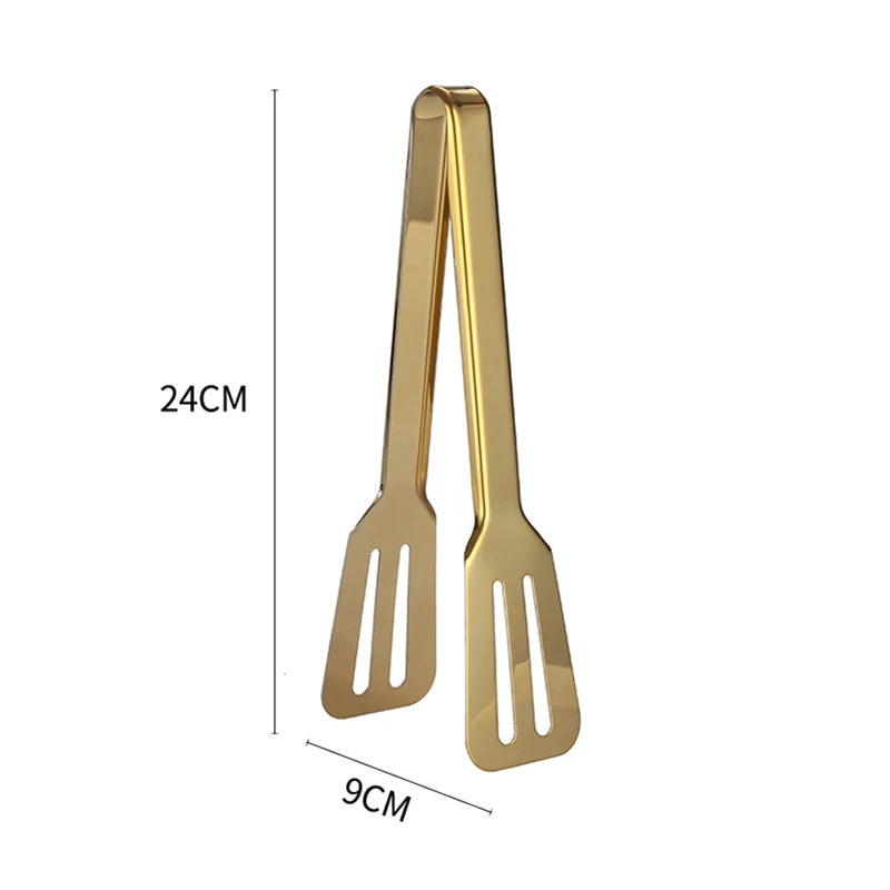Kitchen Durable Stainless Steel BBQ Cooking Tongs/Colors-Gold/Black/Silver