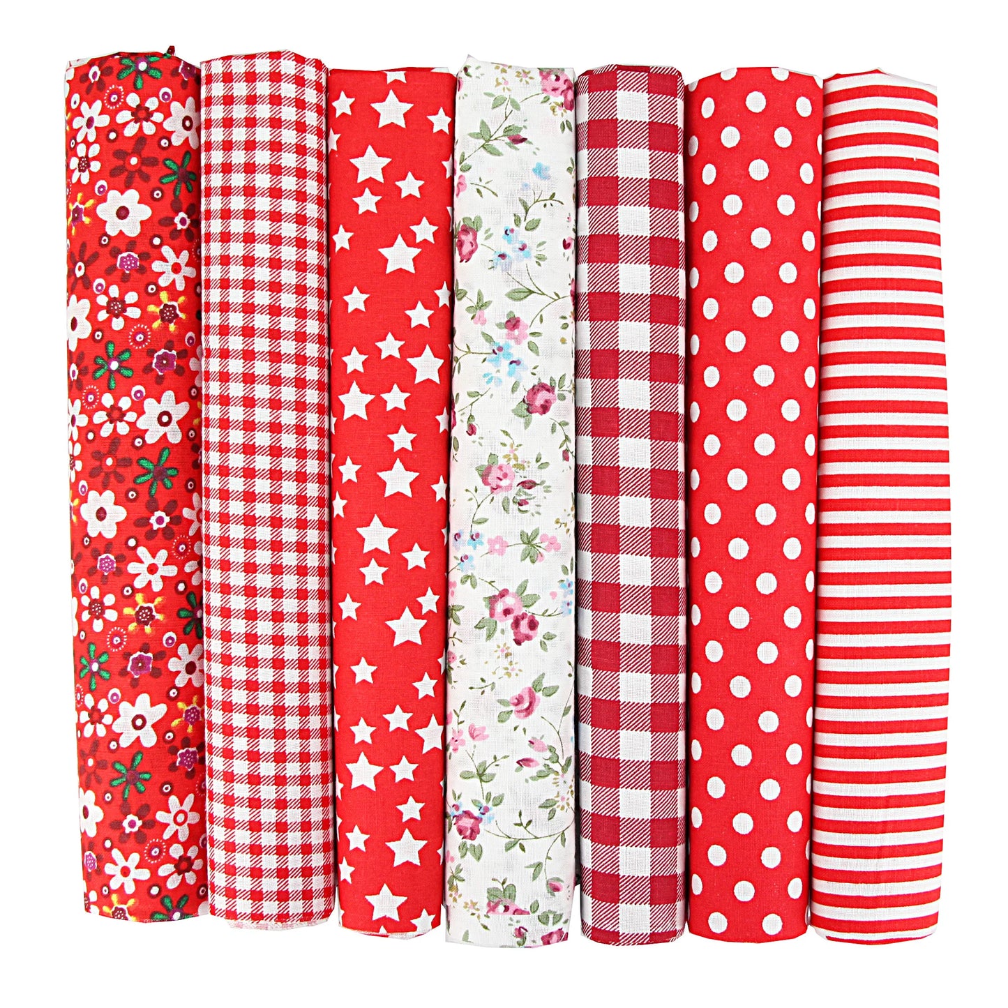 1-Set 7 Different Colors Handmade Anti-Static Printed Thin Patchwork Quilting Squares 100% Cotton Brocade Fabric Cloths/Colors-Floral/Geometric/Black/Checkered/Washable/Ironing Instructions