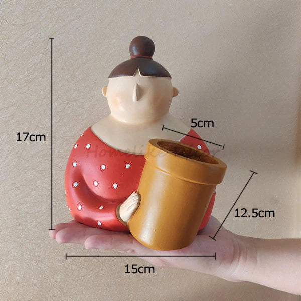 Cartoon Portrait Flower Pot Resin Planter Succulent Plants Flowerpots Pencil Holder Desktop Vase Figurines Home Table Decoration