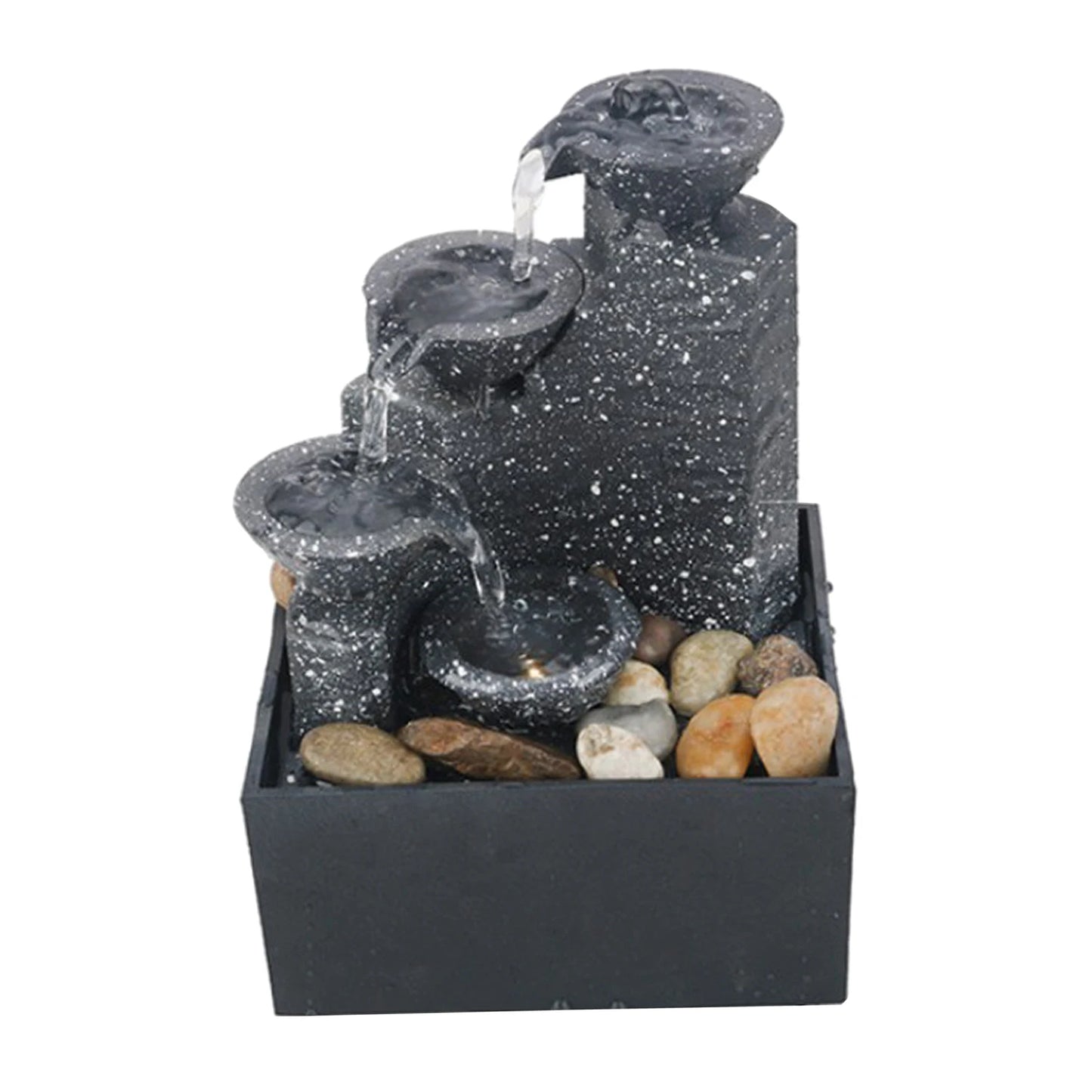 Chinese Feng Shui Meditation Indoor Plastic Tabletop Cobblestone Landscape Waterfall Fountain/Colors-Blue/Black/Pink/Green /USB Cable/ 2 AA Batteries Not Included/Light Inside