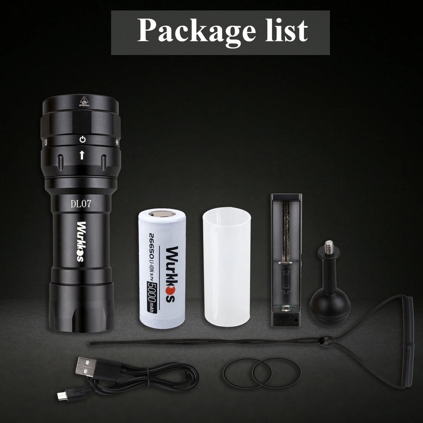 Wurkkos DL07 Dive Flashlight Mulit Color LED White Red Light Rechargeable Rotary Switch Waterproof Powerful 26650 Flood and Spot