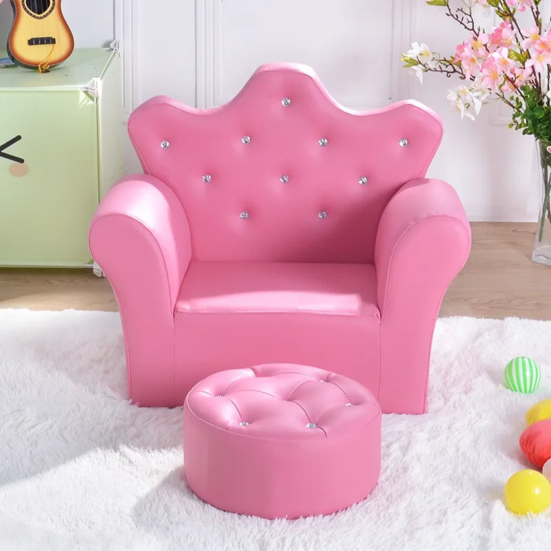 K-STAR Waterproof Children's Korean Style Crown Solid Wood Frame Chairs/ Footstool/Colors-Pink/Yellow/Green/Blue/Red/Brown