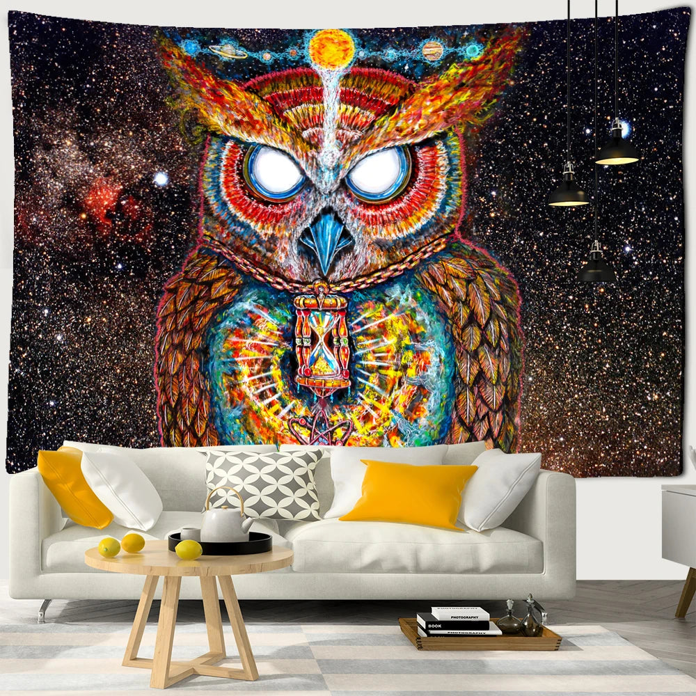 Colorful 100% Polyester Owl Tapestry/Multicolor