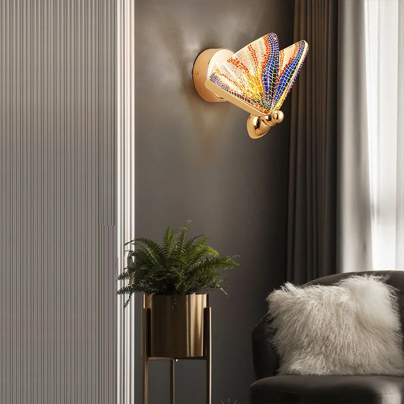 Gold Butterfly Shape Clear Glass Shade Up-Down Position Warm-Cool Dimmable LED Wall Mounted Iron Light Fixtures/Bulb Not Included/E27 Bulb Cap Type