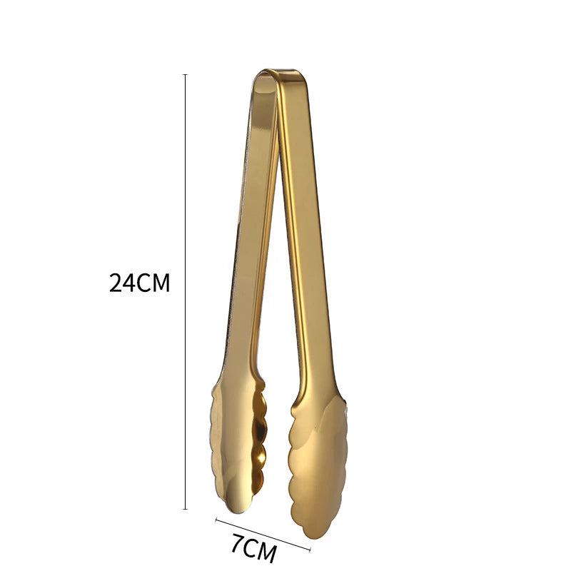 Kitchen Durable Stainless Steel BBQ Cooking Tongs/Colors-Gold/Black/Silver