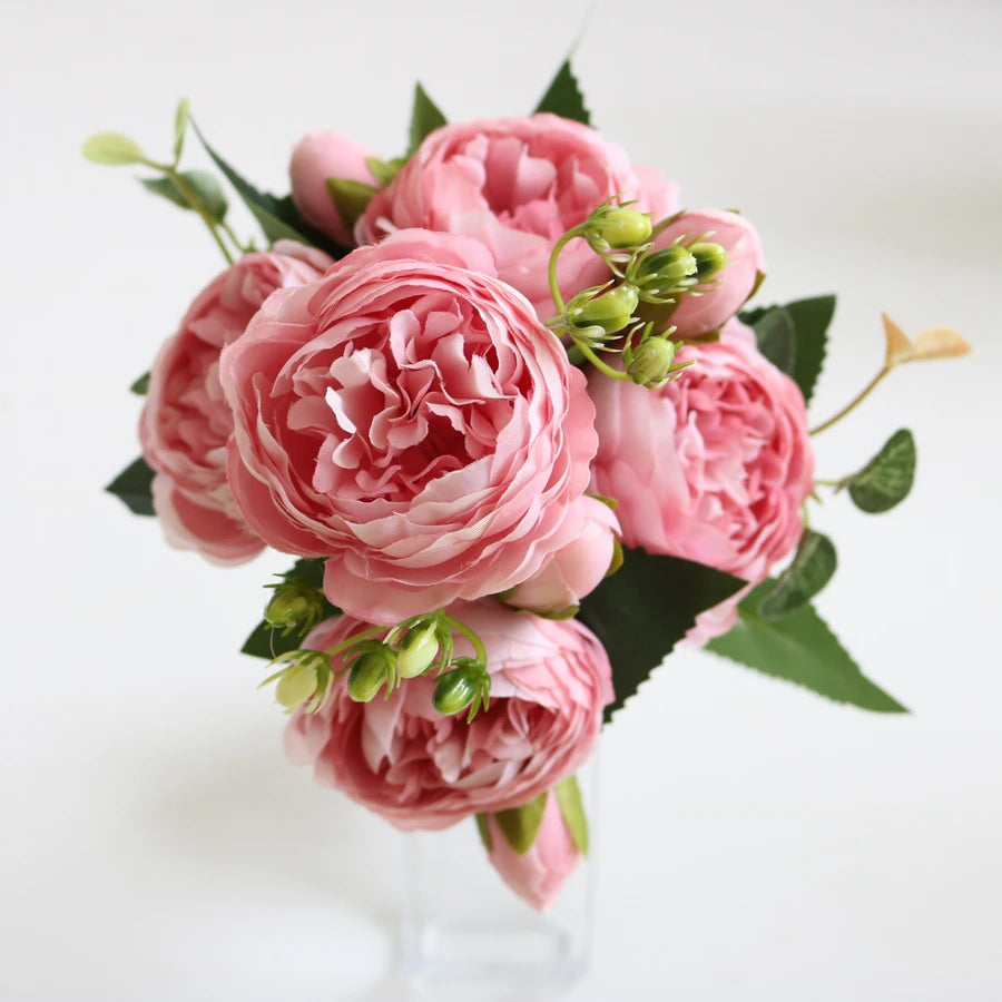 Artificial Floral Rosales Silk-Plastic-Wire Peony Rose Bouquets