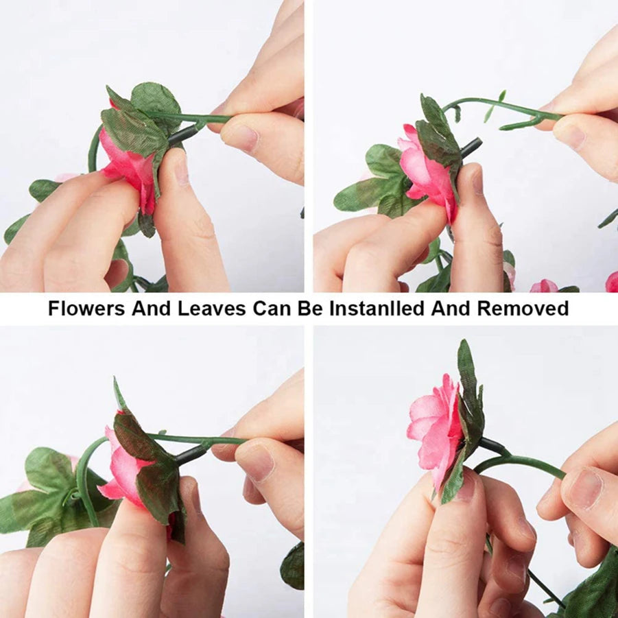 Plastic Artificial Climbing Flowering Silk Rose Vines/Colors-Light Blue/Red Rose/Deep Blue/Black/Light Purple/Champagne/Deep Pink/Orange/Plum/Beige/Light Blue/Burgundy