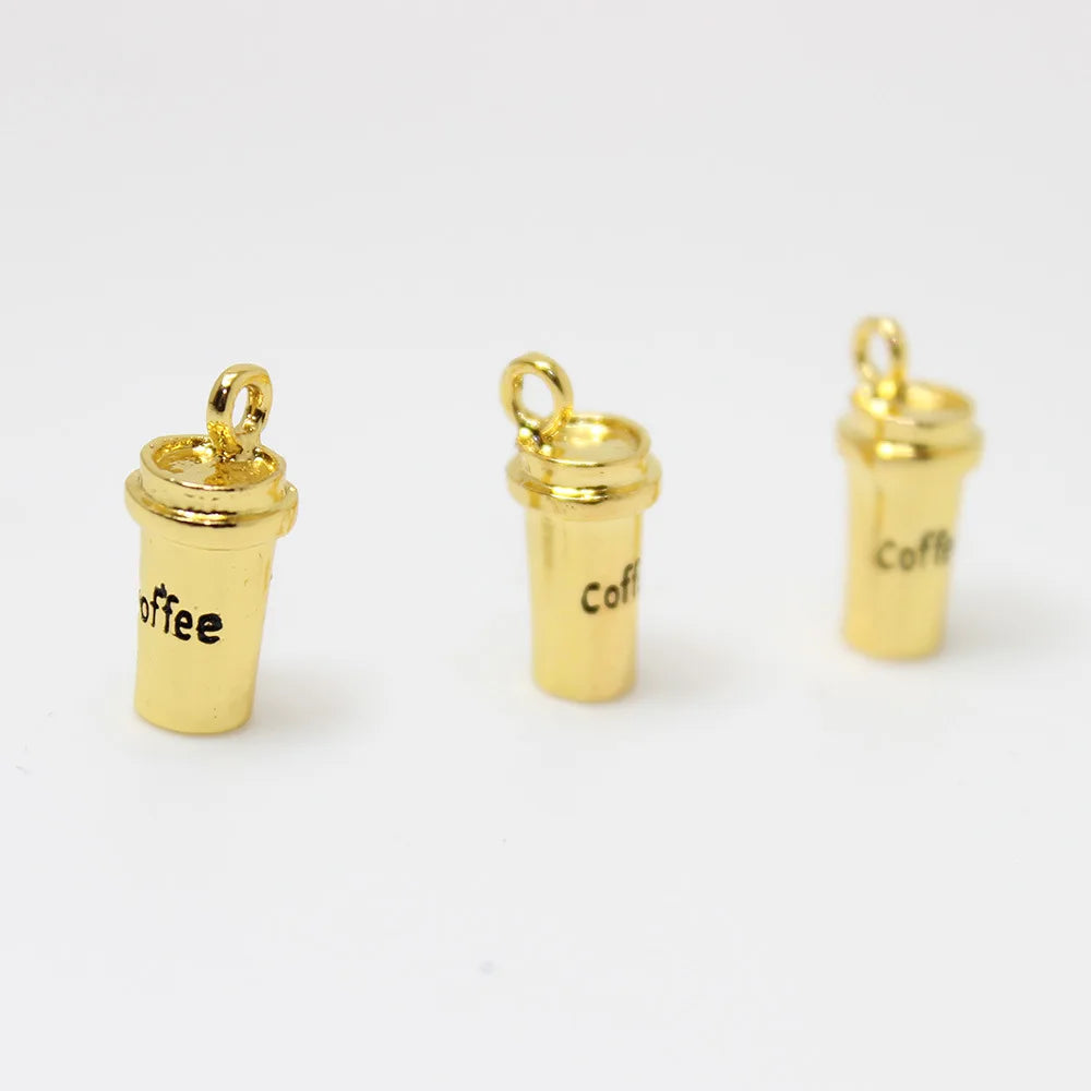 10 PCS-Pack Adults-Teens Metal Tibetan Silver-Gold 3D Coffee Cup DIY Craft Making Kit Charms Earrings