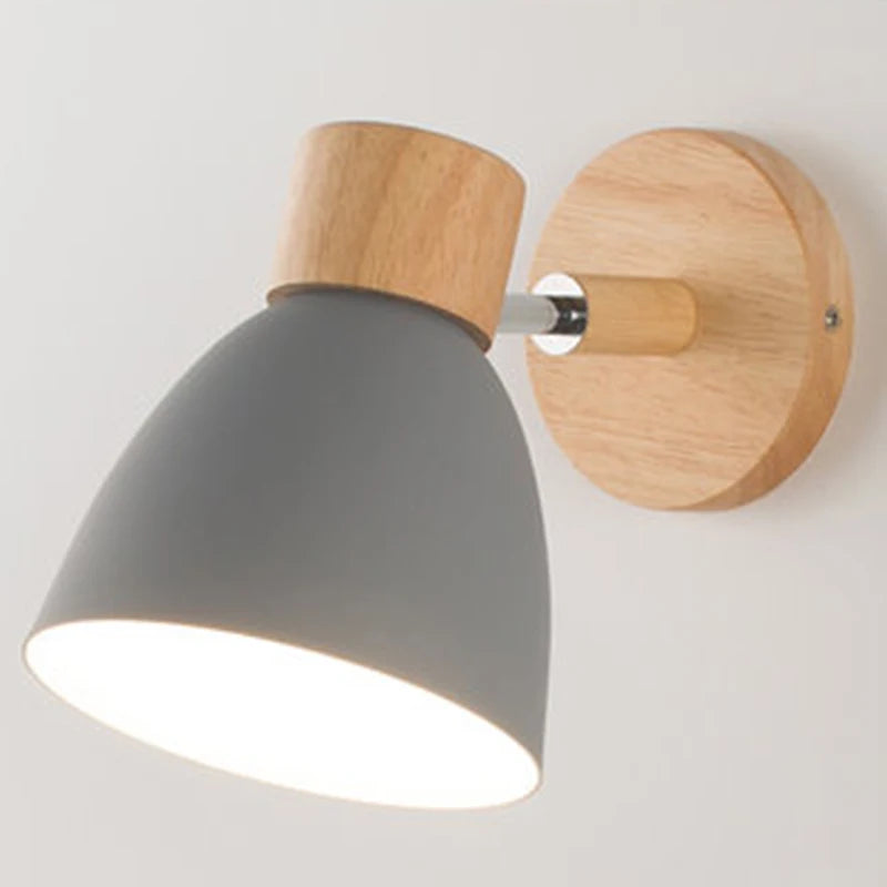 Nordic Iron Plain Dyed Up-Down Shade Direction Wall Mounted Wood Base Wall Lamps/Colors-White/Green/Yellow/Black/Gray/Pink/Bulb Cap Type E27