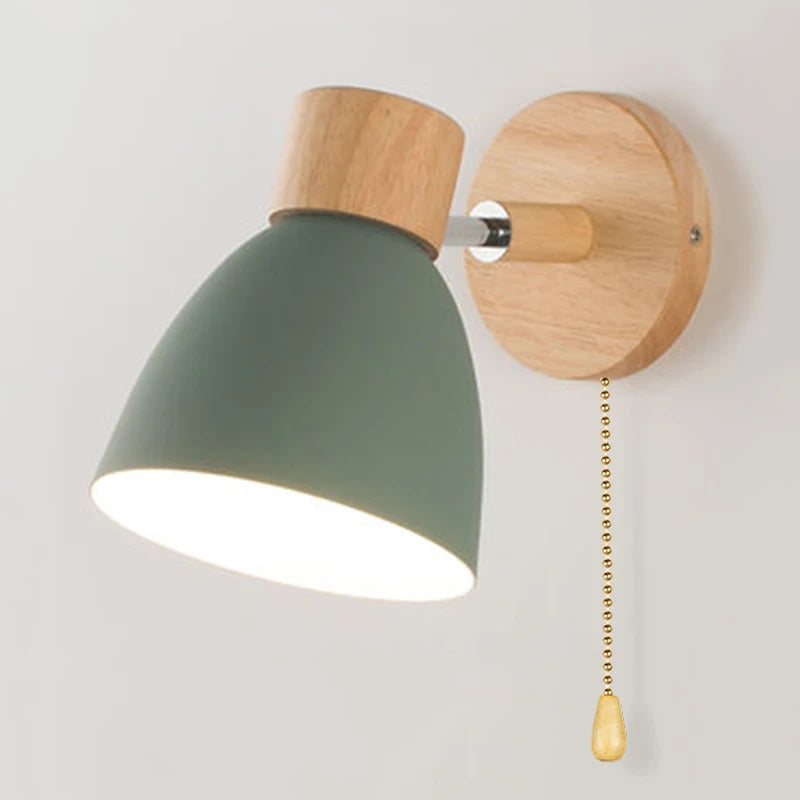 Nordic Iron Plain Dyed Up-Down Shade Direction Wall Mounted Wood Base Wall Lamps/Colors-White/Green/Yellow/Black/Gray/Pink/Bulb Cap Type E27