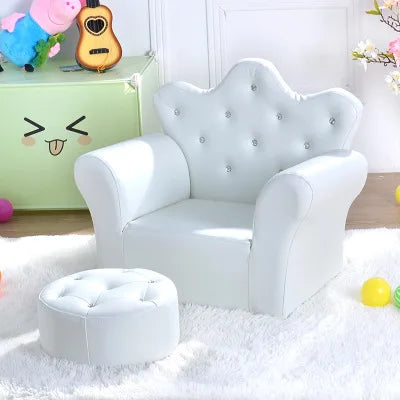 K-STAR Waterproof Children's Korean Style Crown Solid Wood Frame Chairs/ Footstool/Colors-Pink/Yellow/Green/Blue/Red/Brown