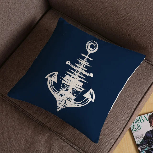 Blue Shell Starfish Linen / Cotton Throw Pillow Cover /Colors-Blue/Red/Animal