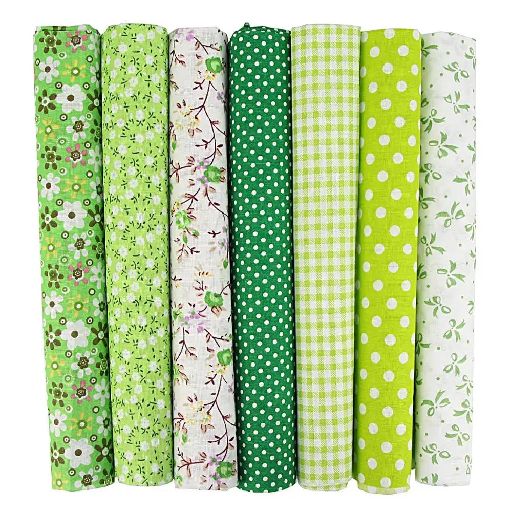 1-Set 7 Different Colors Handmade Anti-Static Printed Thin Patchwork Quilting Squares 100% Cotton Brocade Fabric Cloths/Colors-Floral/Geometric/Black/Checkered/Washable/Ironing Instructions