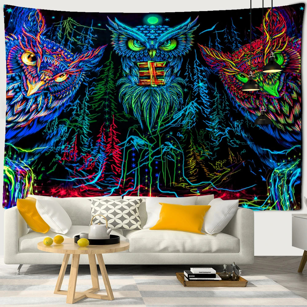 Colorful 100% Polyester Owl Tapestry/Multicolor