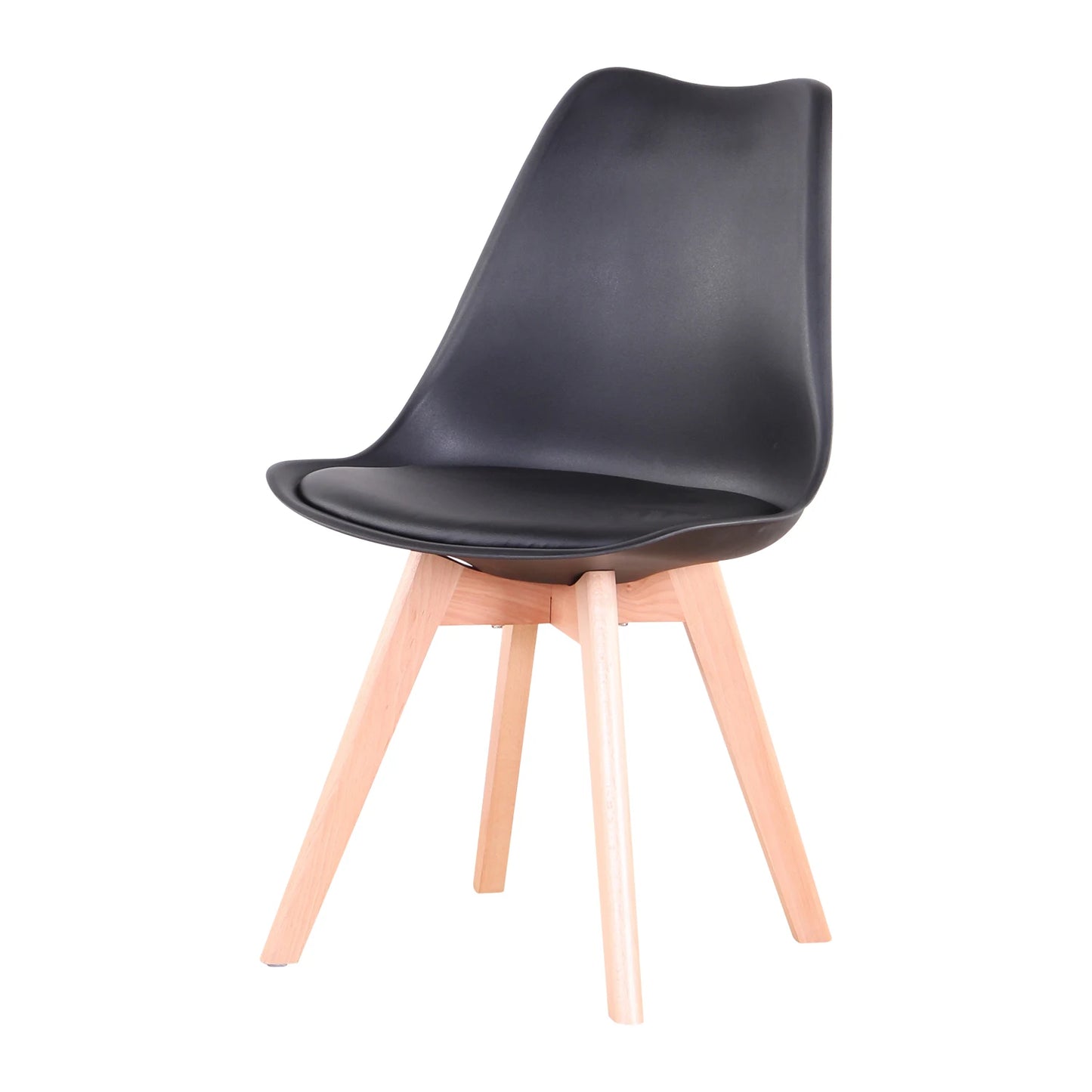 2/4/6 pcs Mid-Century Dining Black Plastic Shell Backrest Lounge Upholstered Faux Leather Cushion Paver Chairs/ Solid Beech Wood Legs