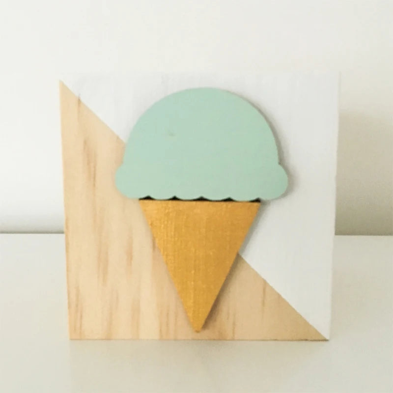 Unisex Room Decoration Customized Square Nature Wood Blocks With A Hearts-Swan-Crown-Popsicles-Ice Cream Cones-Gold Eyelashes Blocks/Colors-White/Pink/Purple/Gray/Gold