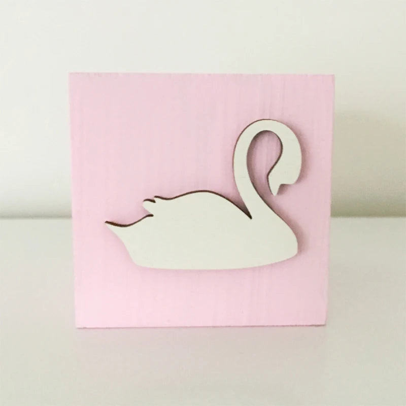 Unisex Room Decoration Customized Square Nature Wood Blocks With A Hearts-Swan-Crown-Popsicles-Ice Cream Cones-Gold Eyelashes Blocks/Colors-White/Pink/Purple/Gray/Gold