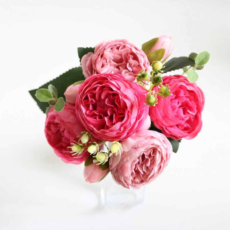 Artificial Floral Rosales Silk-Plastic-Wire Peony Rose Bouquets
