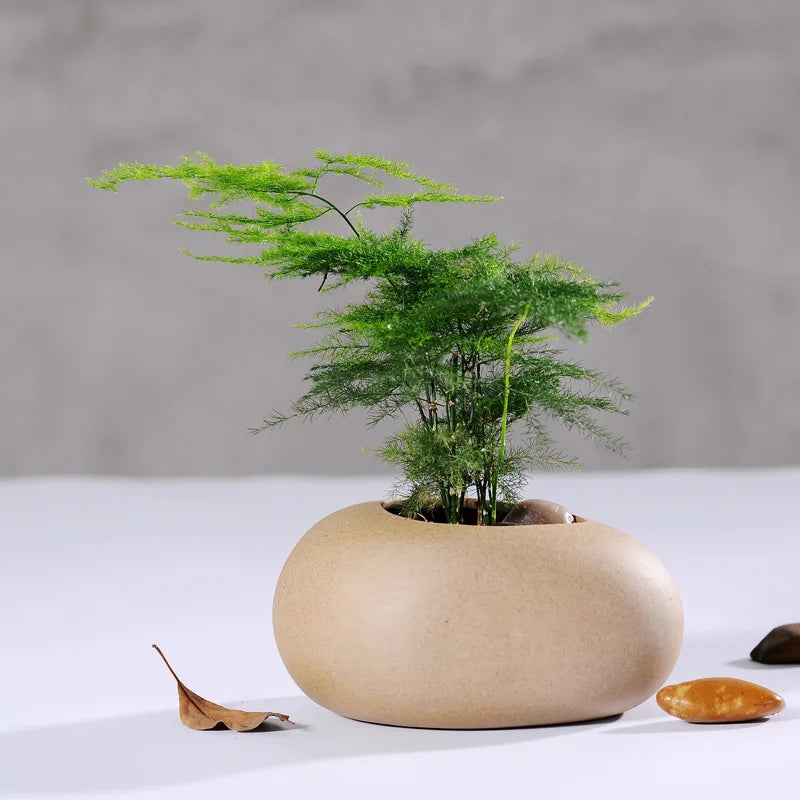 No-EN-Name-Null Beige Ceramic Unglazed Handmade Imitation Stoneware Pattern Desktop Flowerpots Planters