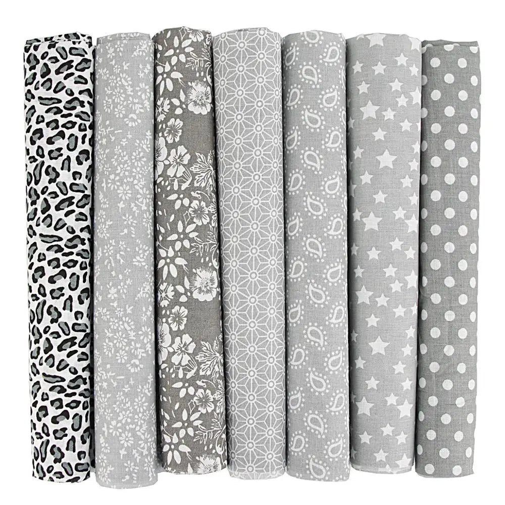 1-Set 7 Different Colors Handmade Anti-Static Printed Thin Patchwork Quilting Squares 100% Cotton Brocade Fabric Cloths/Colors-Floral/Geometric/Black/Checkered/Washable/Ironing Instructions