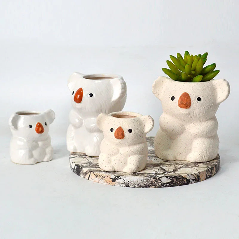 Home Garden Small Clay Pottery Ceramic Cute White Koala Orange Nose Desktop Succulent Flower Pots/Colors-Brown/Black/White/Orange/Animals