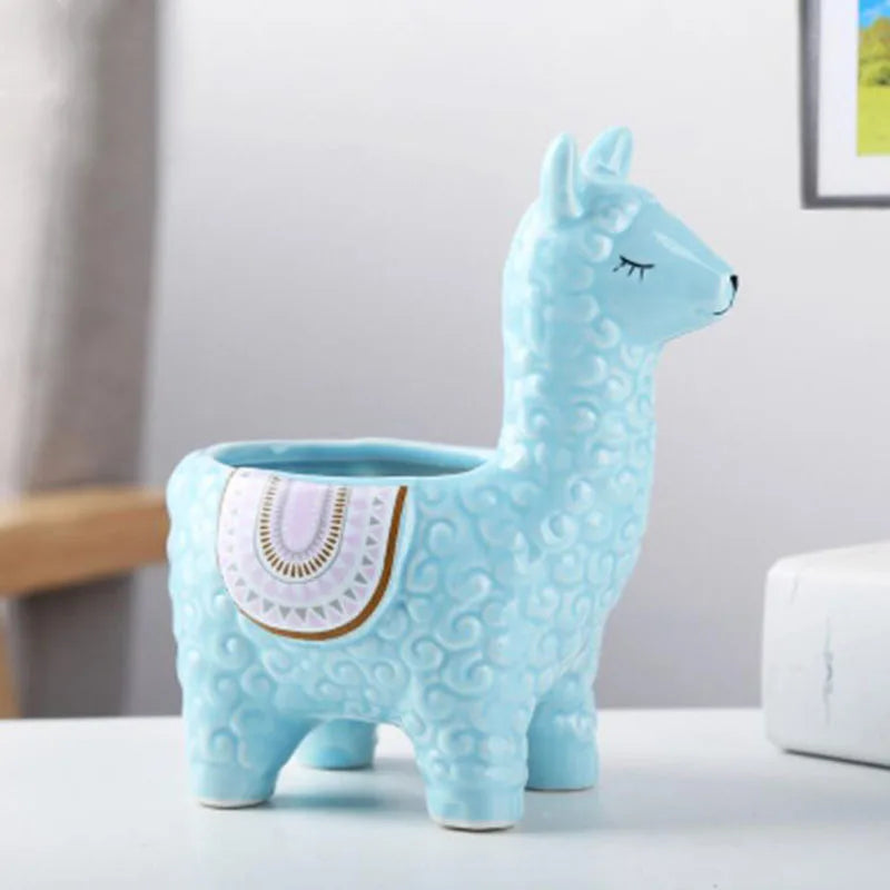 Ceramic Alpaca Animal Succulent Plant Pot Flowerpot Desktop Ornaments Plant Container Vase Home Garden Decor