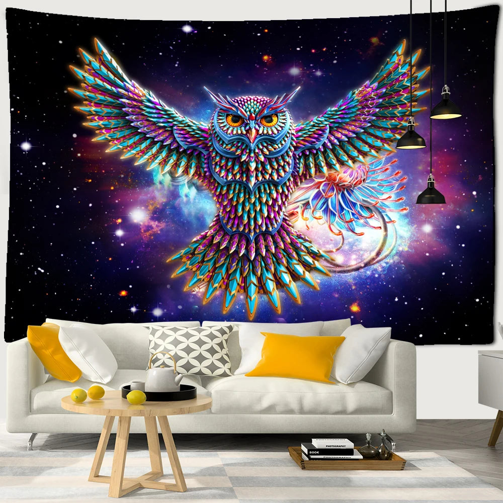 Colorful 100% Polyester Owl Tapestry/Multicolor