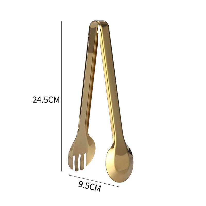 Kitchen Durable Stainless Steel BBQ Cooking Tongs/Colors-Gold/Black/Silver