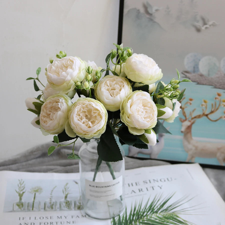 Artificial Floral Rosales Silk-Plastic-Wire Peony Rose Bouquets